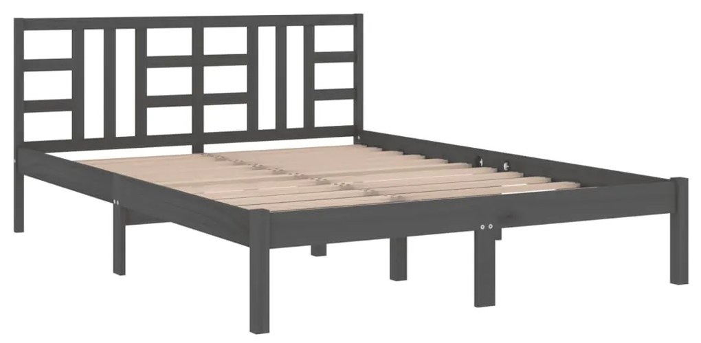 Estrutura de cama casal 135x190 cm madeira maciça cinzento