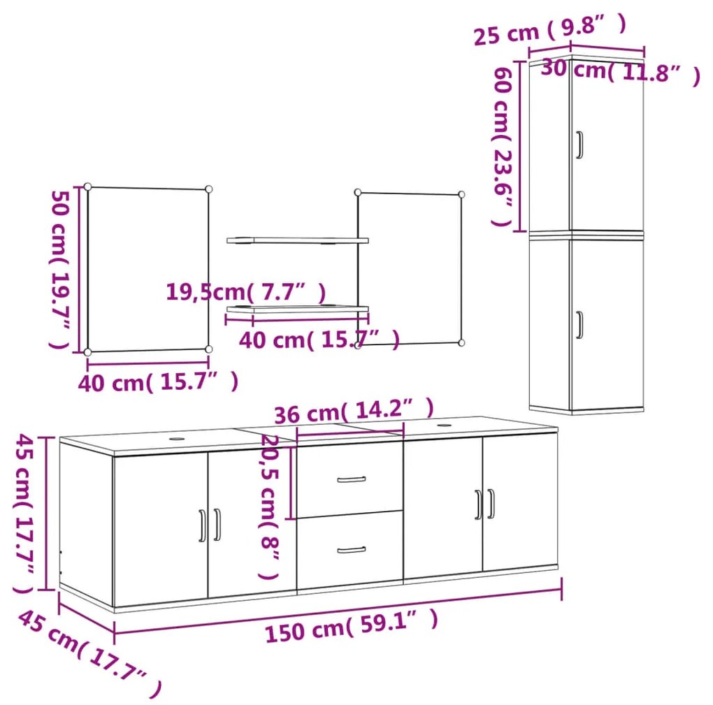 7 pcs conjunto móveis casa de banho derivados de madeira preto