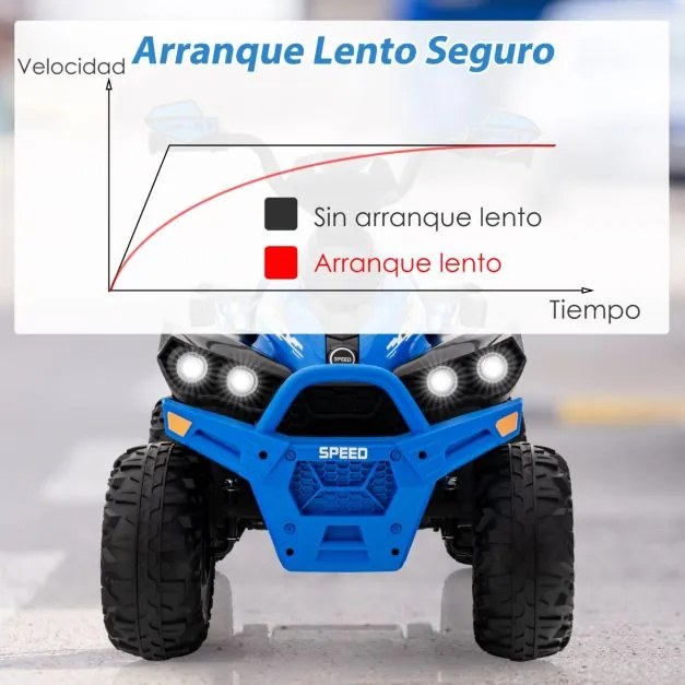 Moto 4 para crianças a bateria 12V com velocidade regulável Luzes LED Música Pedal 3-8 anos 94 x 60 x 73 cm Azul