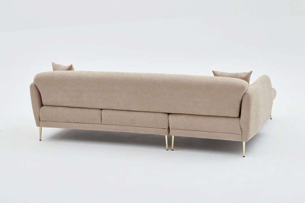Sofá-Cama de Canto Simena – Bege Dourado – 266x133 cm