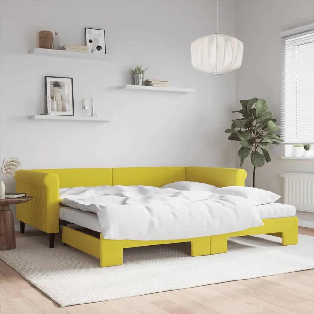 vidaXL Sofá-cama com gavetão e colchões 100x200 cm veludo amarelo