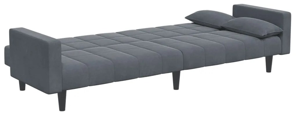 Sofá-cama 2 lugares c/ apoio de pés veludo cinzento-escuro