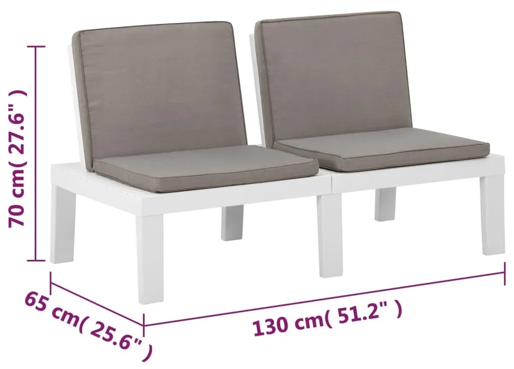 4 pcs conjunto lounge de jardim com almofadões plástico branco