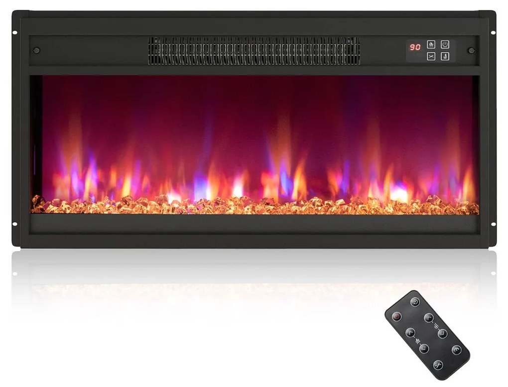 Lareira elétrica encastre 26” de 1500 W com comando à distância Temporizador Termóstato Preto