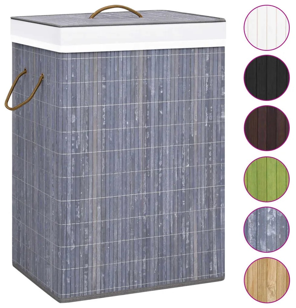Cesto para roupa suja c/ secção única bambu cinzento