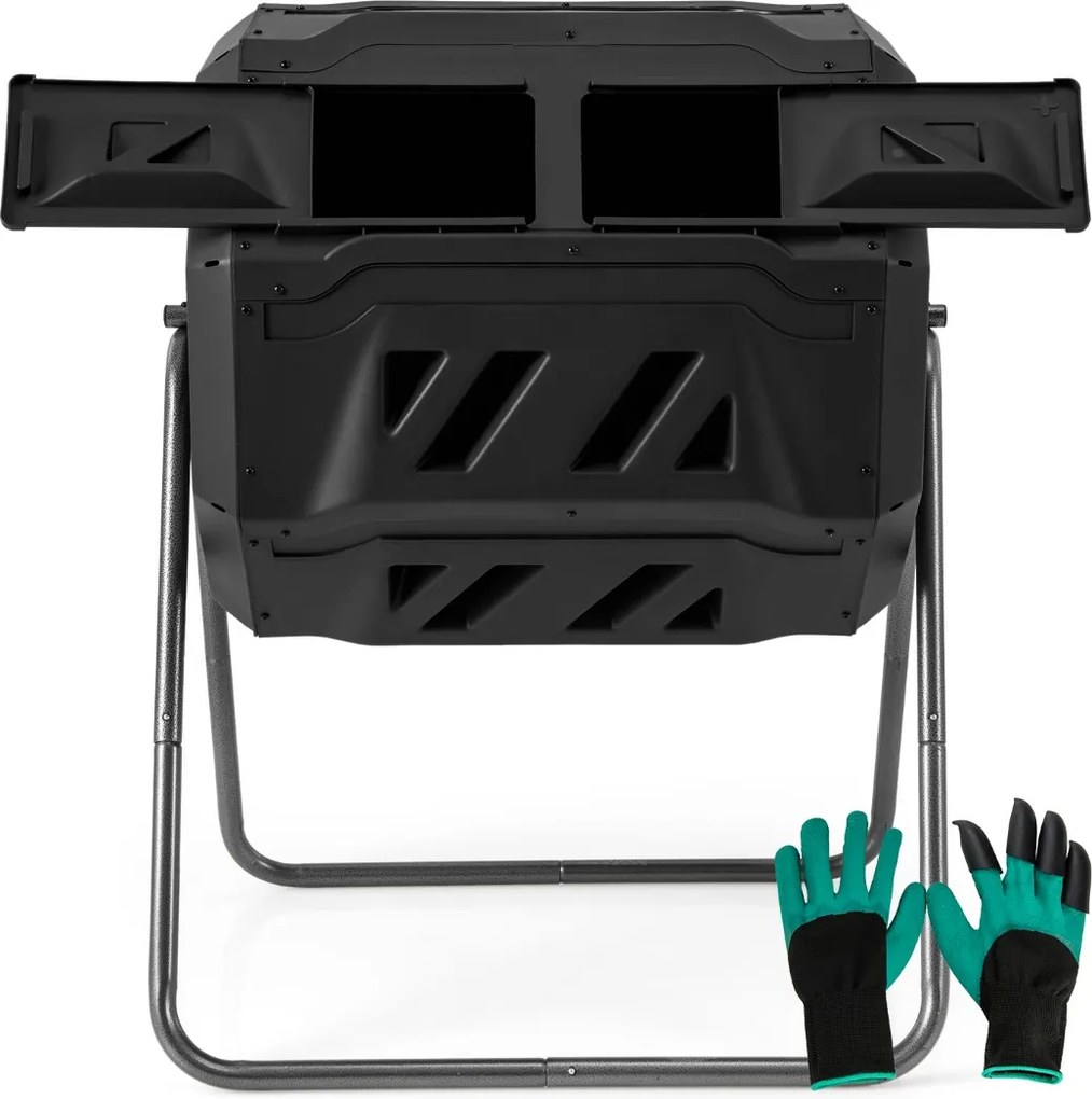 Tambor de Compostagem 160 L de Câmara Dupla com 2 Portas Deslizantes para Resíduos de Jardim Preto