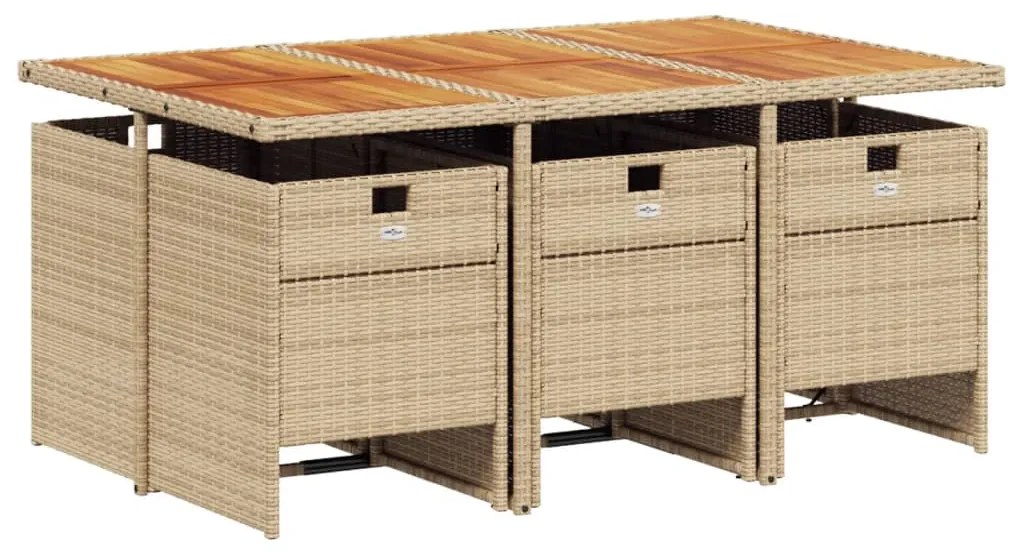 7 pcs conjunto de jantar p/ jardim com almofadões vime PE bege