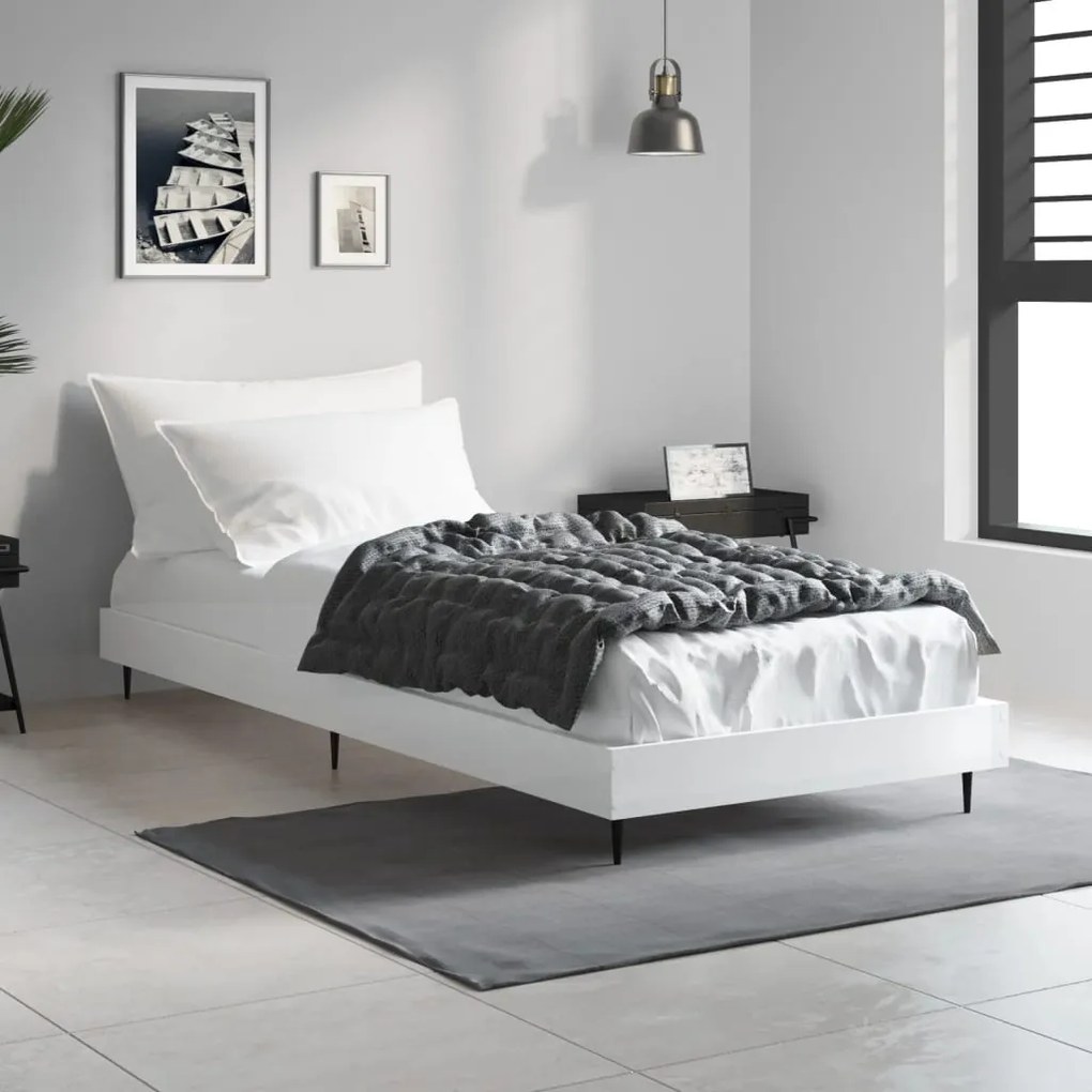 Estrutura cama 75x190 cm derivados de madeira branco brilhante