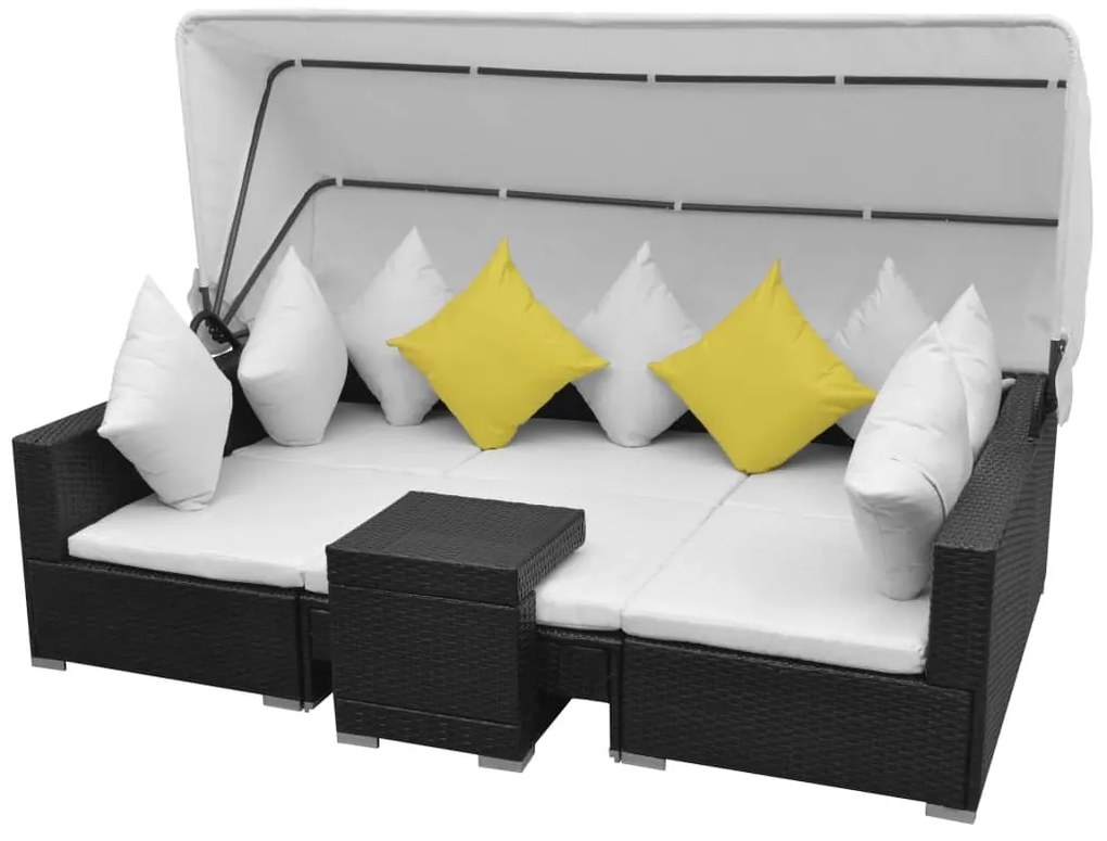 7 pcs conjunto de sofá para jardim com toldo vime PE preto