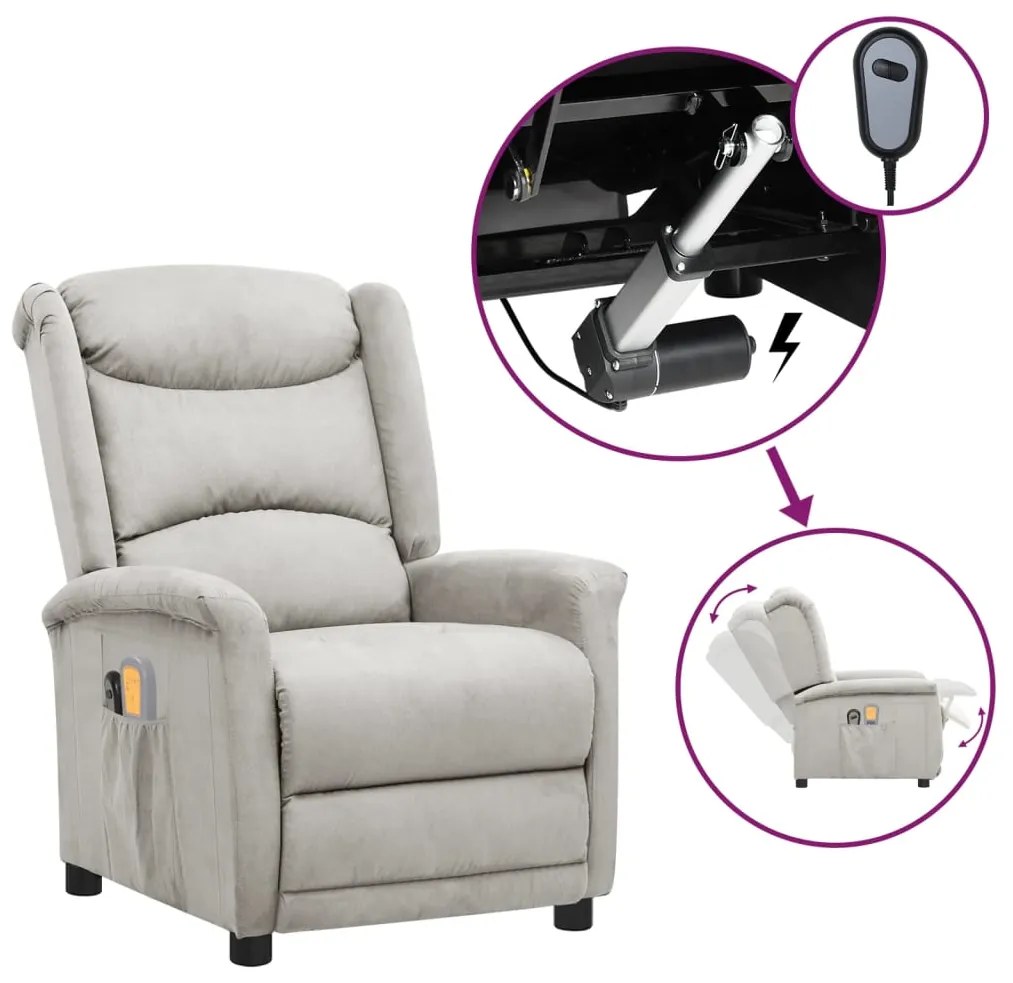 vidaXL Poltrona de massagens elétrica tecido de microfibra cinza-claro