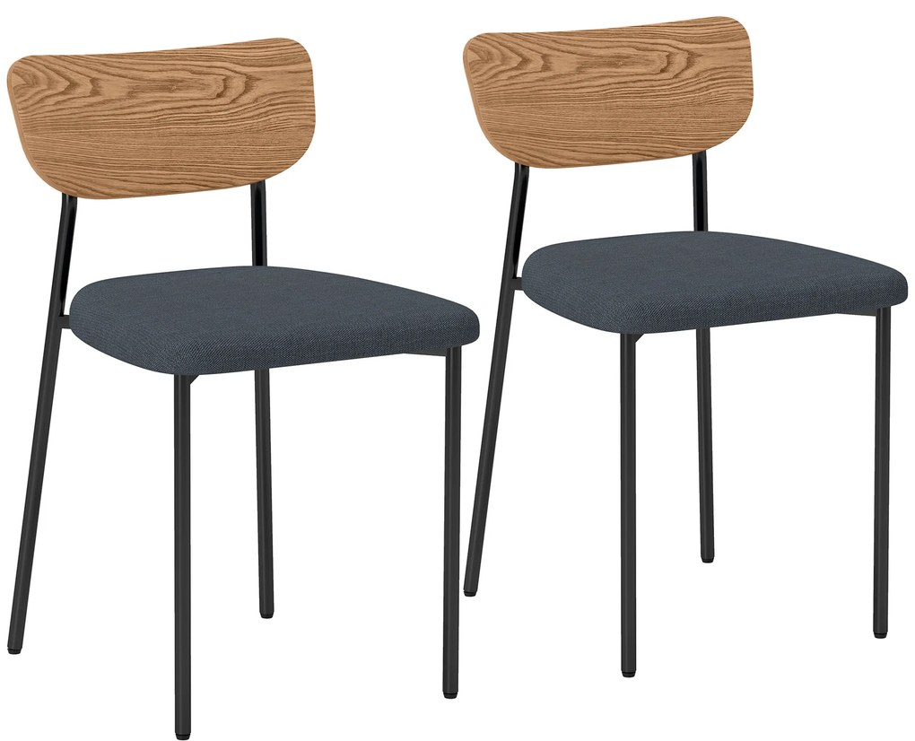 HOMCOM Conjunto de 2 Cadeiras de Sala de Jantar com Pés de Aço Encosto Curvo e Assento Acolchoado Cinza e Efeito Madeira Natural | Aosom Portugal
