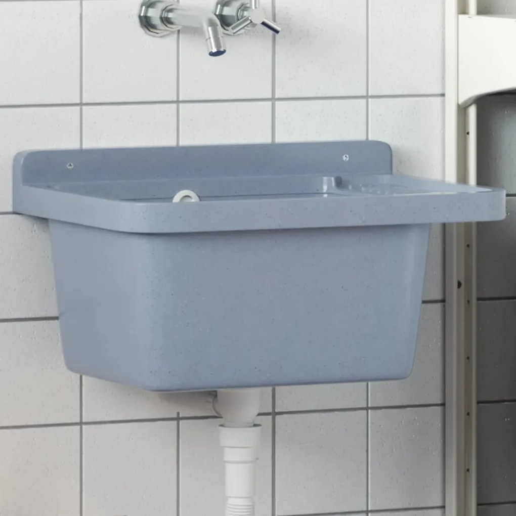 vidaXL Lavatório de parede 50x35x24 cm resina cinzento
