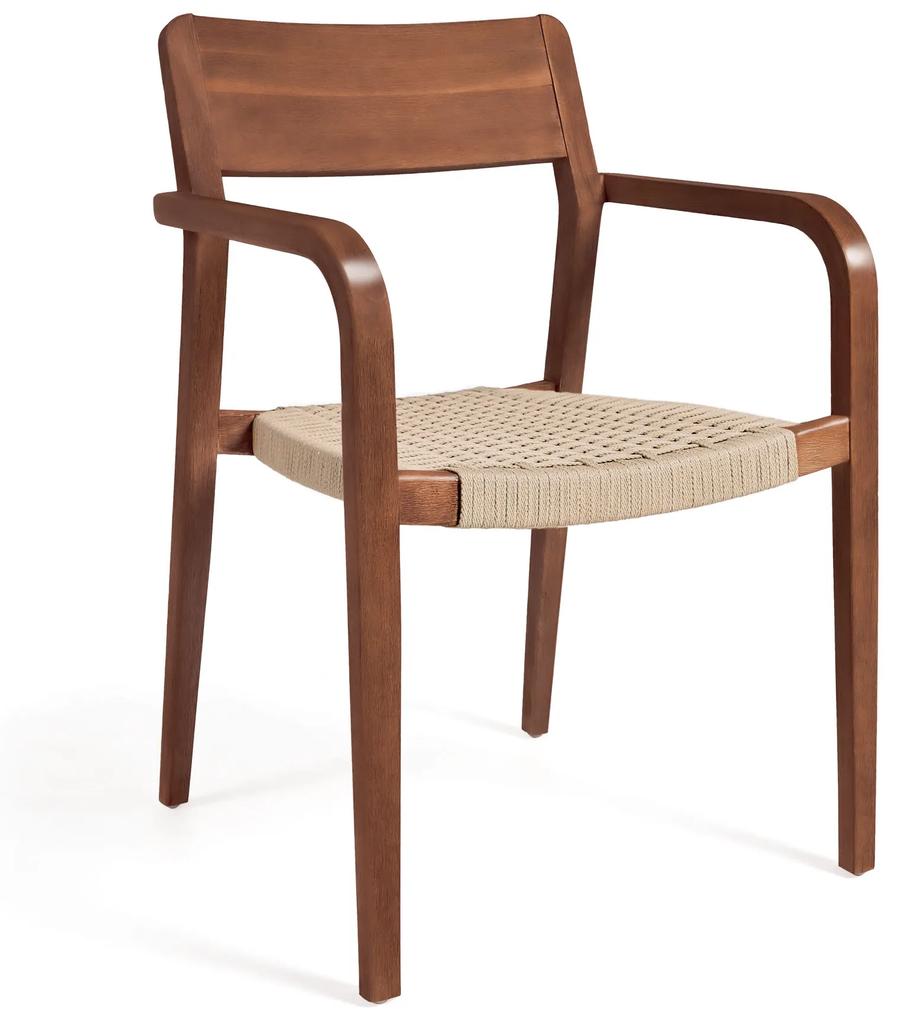 Kave Home - Cadeira Better de madeira maciça de nogueira e corda bege