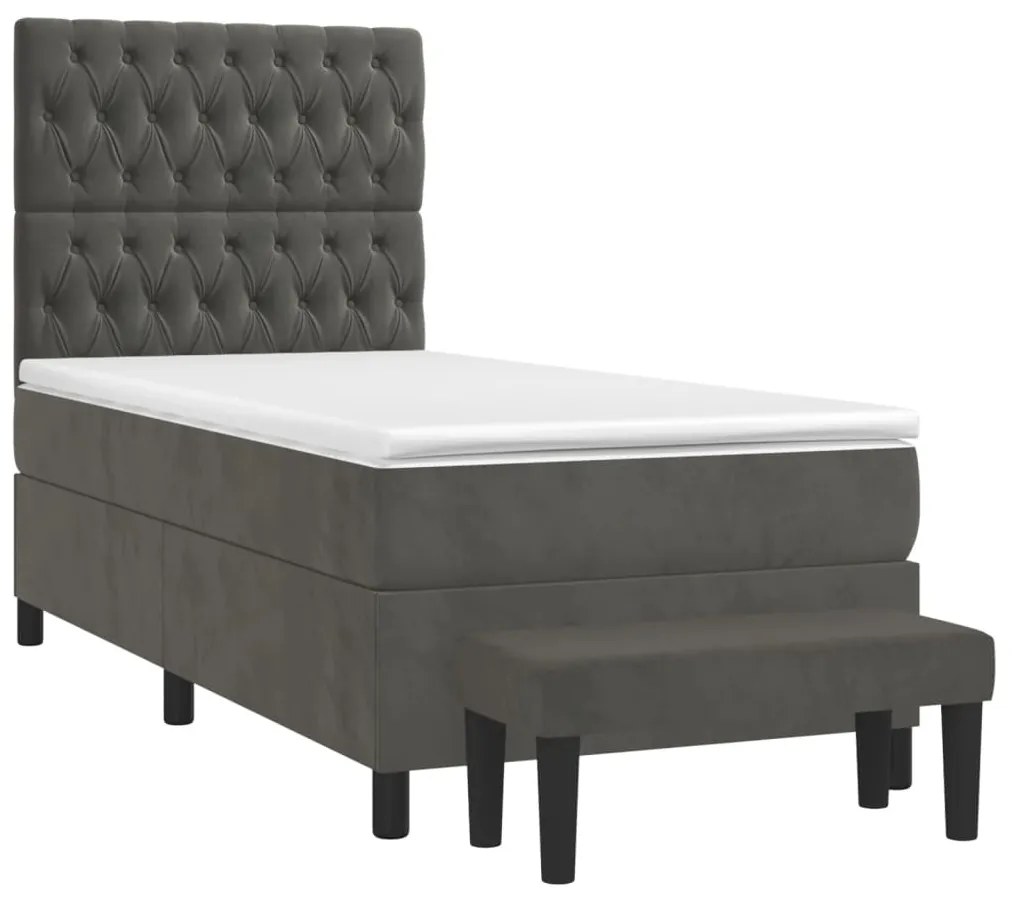 Cama com molas/colchão 90x200 cm veludo cinza-escuro