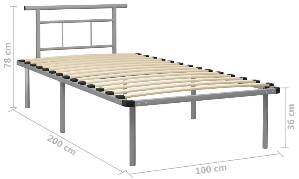 Estrutura de cama 100x200 cm metal cinzento