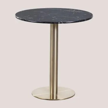 Mesa De Bar Redonda Em Mármore Cosmopolitan Mármore Negro Marquina & Ø70 Cm & Ouro Champagne - Sklum
