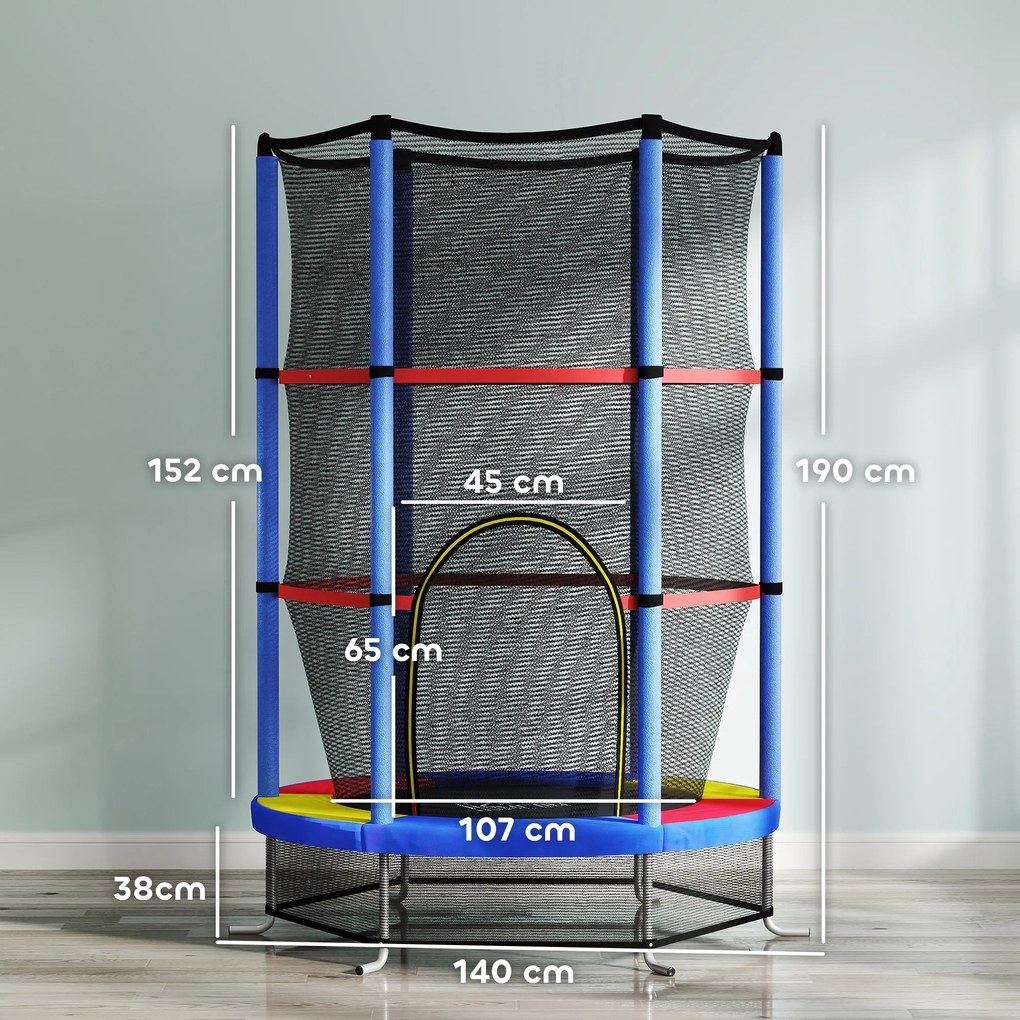 Trampolim Infantil Ø140x190 cm Trampolim para Crianças de 3-6 Anos com Rede de Segurança Carga 45 kg para Interior Azul