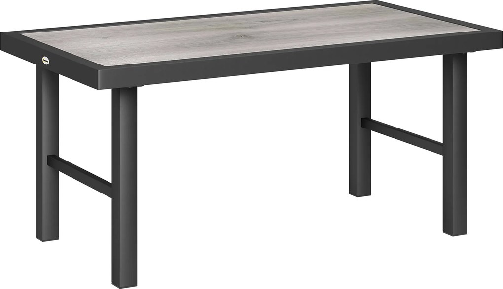 Outsunny Mesa de Centro de Jardim Retangular com Tampo SPC Efeito Madeira em Metal 100x52x46 cm Preto | Aosom Portugal