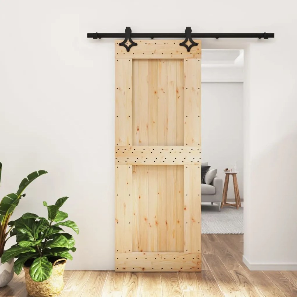 VidaXL Porta de correr com ferragens 80x210 cm madeira de pinho maciça