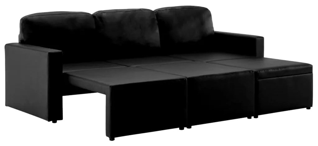 Sofá-cama modular de 3 lugares couro artificial preto