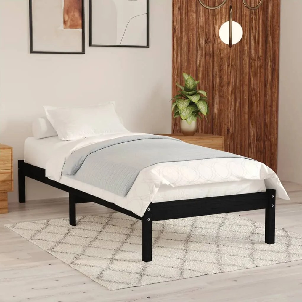 809986 vidaXL Estrutura de cama solteiro 90x190 cm madeira maciça preto