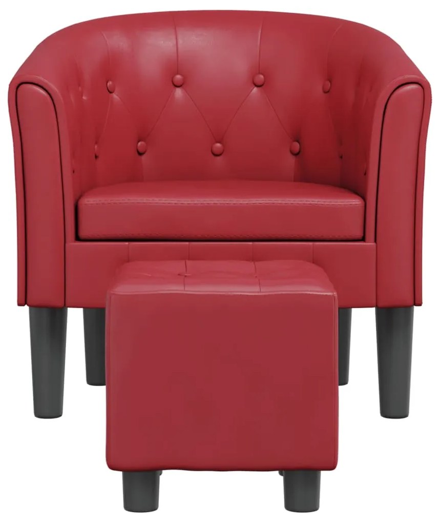 Poltrona com apoio de pés couro artificial vermelho-tinto