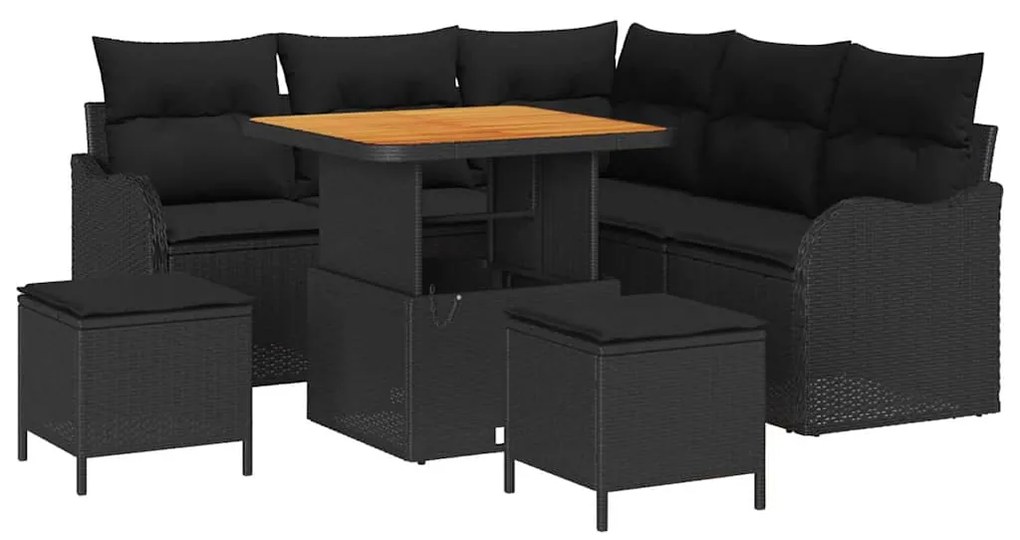 Conjunto de Sofá de Jardim com 8 Peças e Almofadas Preto Polirattan