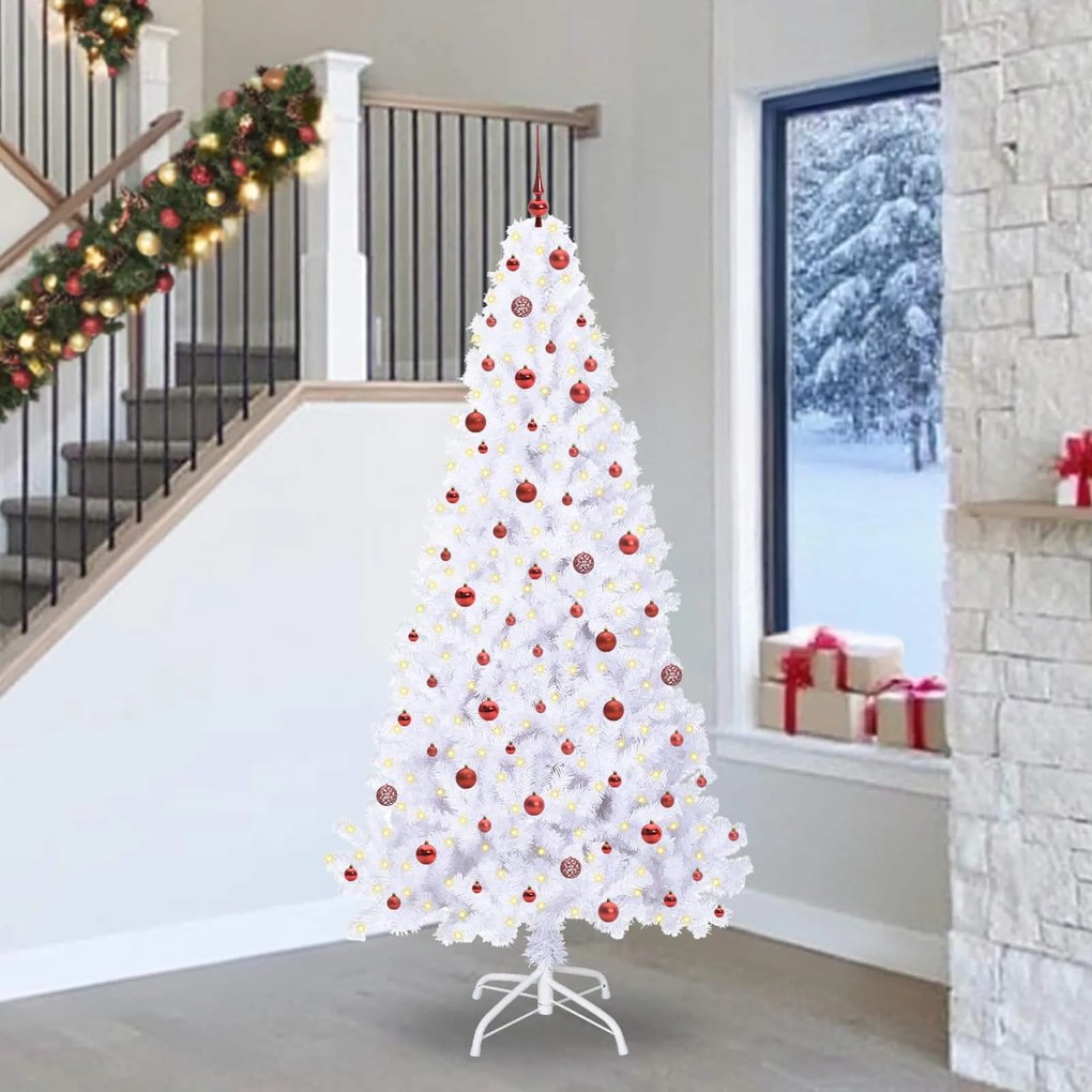 vidaXL Árvore de Natal Artificial com 300 LEDs Branco 240 cm PVC e Aço