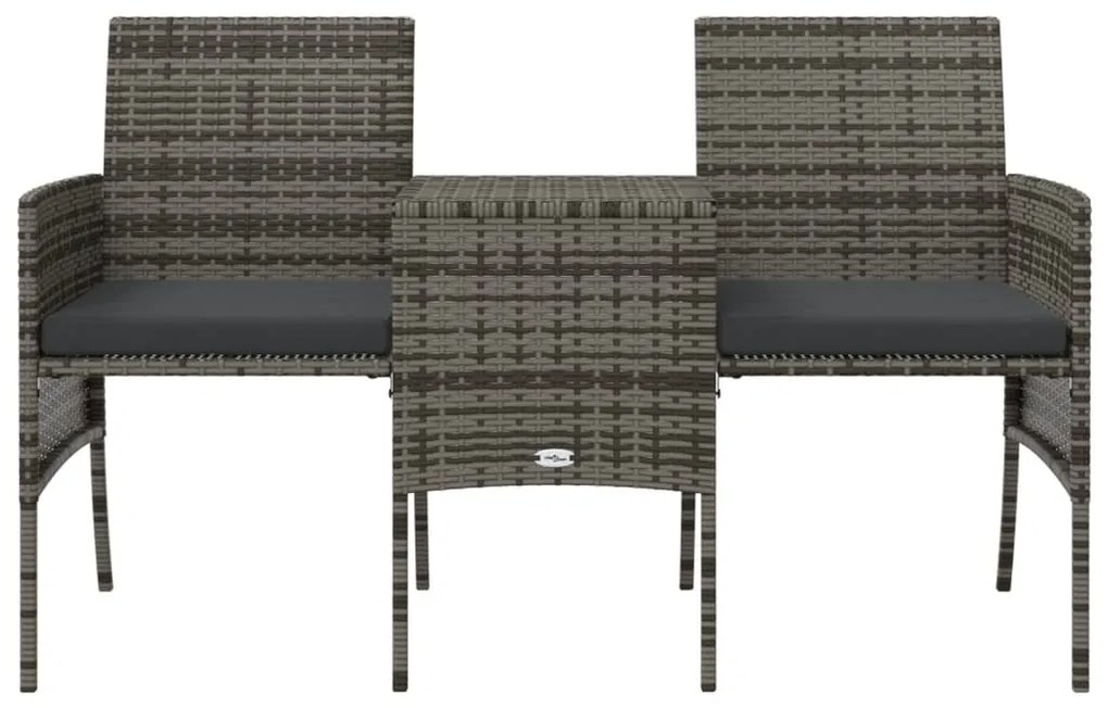 Sofá de jardim de 2 lugares com mesa e bancos vime PE cinzento