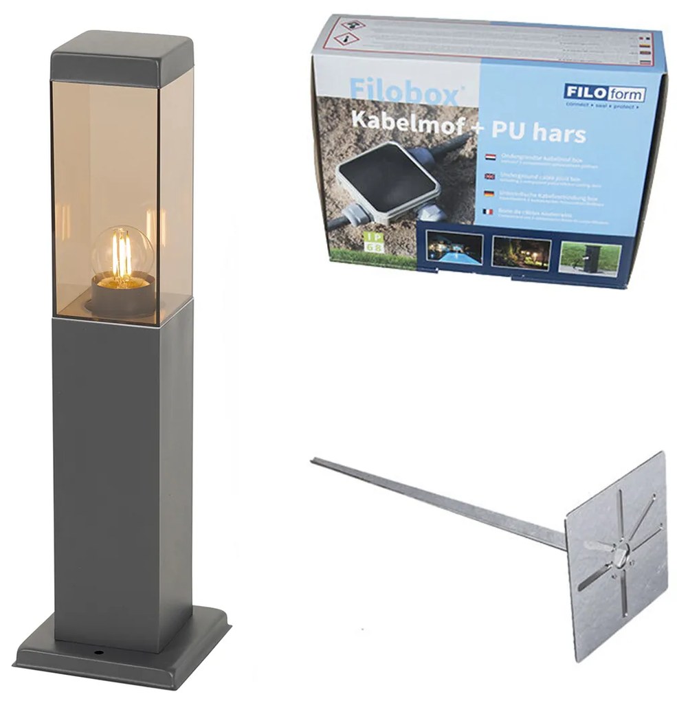 Poste de iluminação exterior moderno cinza escuro com fumaça 45 cm - Malios Moderno
