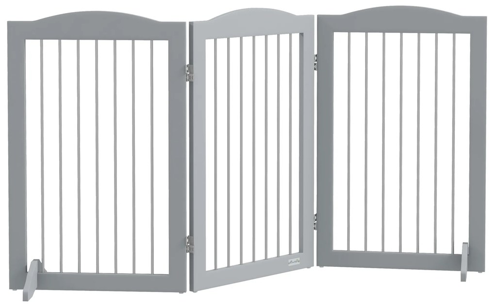 PawHut Barreira de Segurança para Cães Barreira de Segurança para Escadas e Portas Dobrável com Suporte de Pé 154x30x80cm Cinzento | Aosom Portugal
