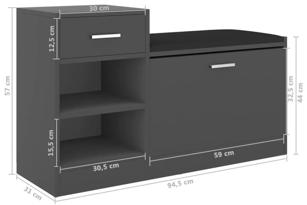 Banco sapateira 94,5x31x57 cm derivados de madeira cinzento