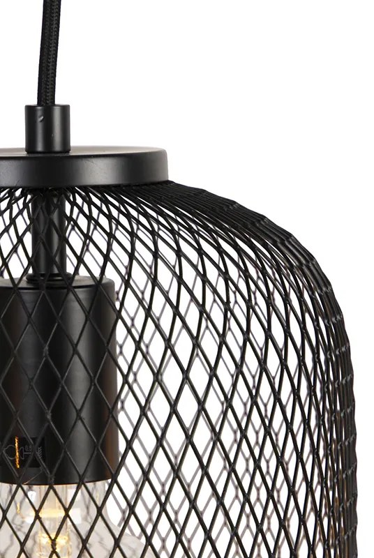 Candeeiro de suspensão industrial preto 110 cm 3 luzes - Bliss Mesh Industrial