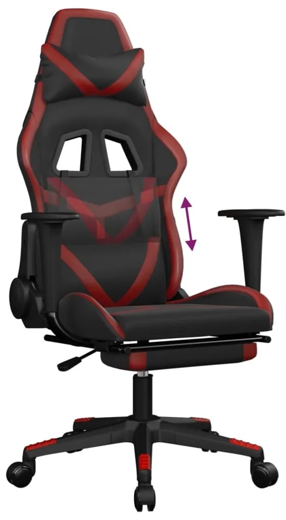 Cadeira gaming +apoio pés couro artificial preto/vermelho tinto