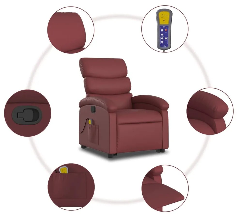 Poltrona massagens reclinável couro artificial vermelho tinto