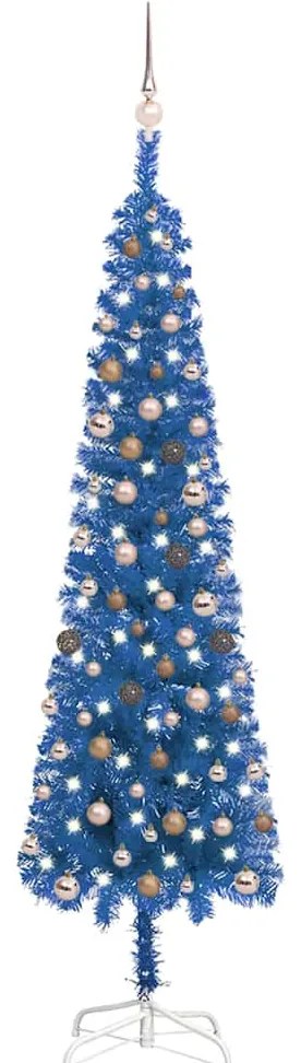 vidaXL Árvore de Natal pré-iluminada fina com bolas 240 cm azul