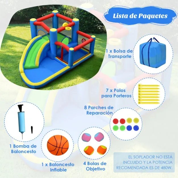 Castelo de Água Insuflável Infantil com Parque Infantil com Área de Salto de Piscina sem Compressor 410 x 310 x 191 cm