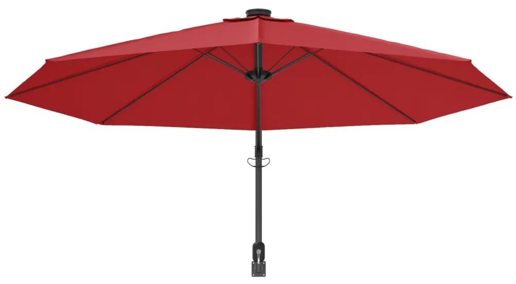 Guarda-sol de parede com luzes LED 290 cm vermelho brilhante