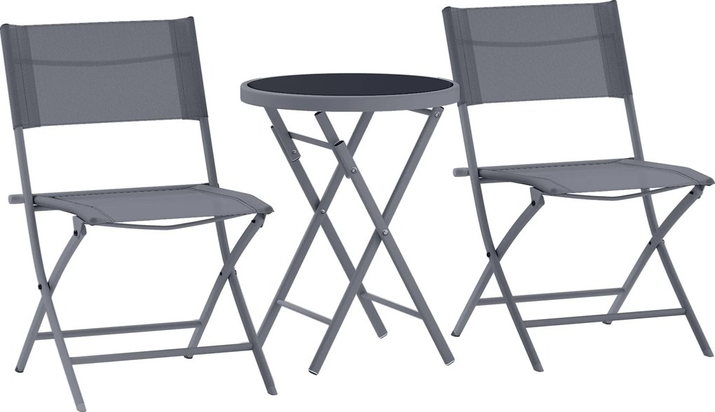 Outsunny Conjunto Bistrô Dobrável 3 Peças 2 Cadeiras + Mesa Redonda Cinza | Aosom Portugal
