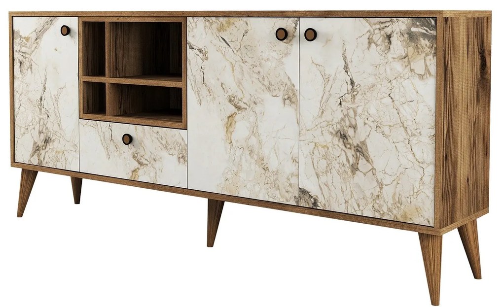 Console Napoli – Mármore Branco e Nogueira – 180x81x35 cm