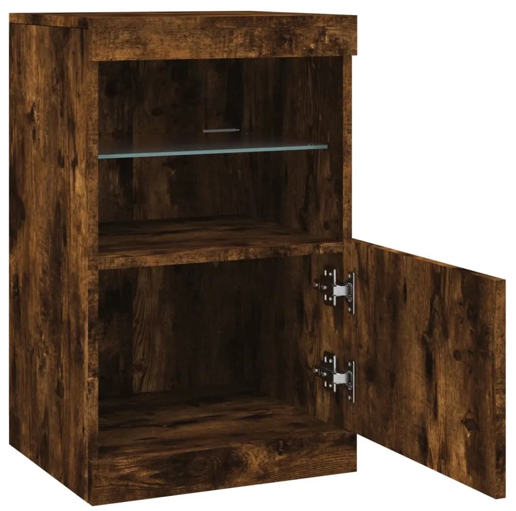Aparador com luzes LED 41x37x67 cm carvalho fumado
