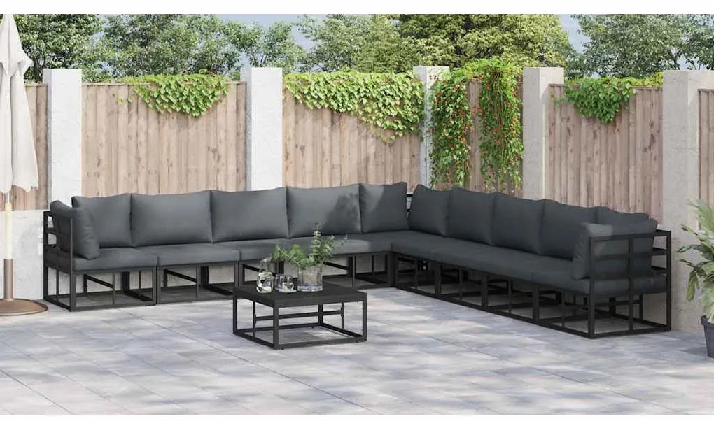 Conjunto de Sofá de Jardim 9 pcs Preto 353 x 353 x 71 cm