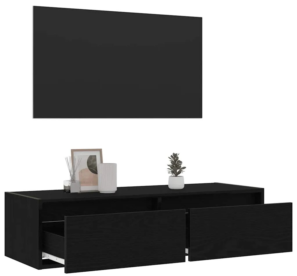 Móvel TV com luzes LED carvalho preto 100X35,5x25 cm