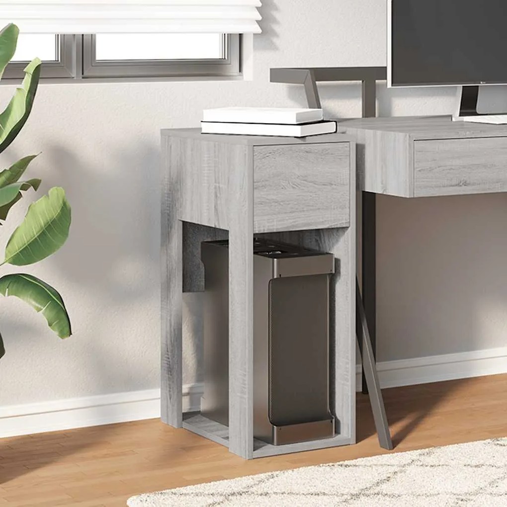 Suporte torre de computador com gaveta 30x44x74 cm cinza sonoma