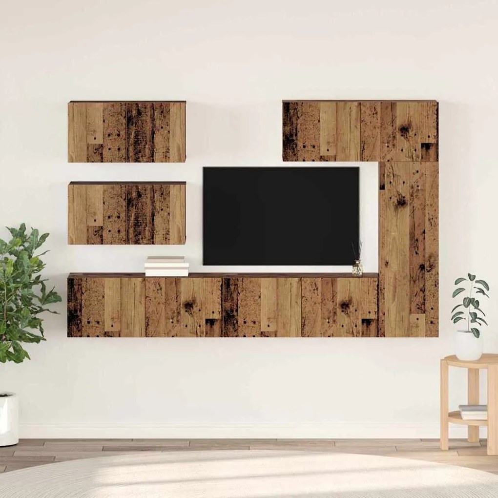 Conjunto de móvel de TV 6 pcs Madeira antiga 30.5 x 30 x 90 cm