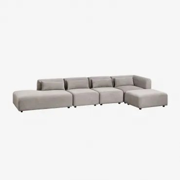 Sofá Modular De Canto Em 4 Peças Com Chaise Longue À Esquerda E Puff Fogler Bombazina Cinzento Toupeira Claro - Sklum