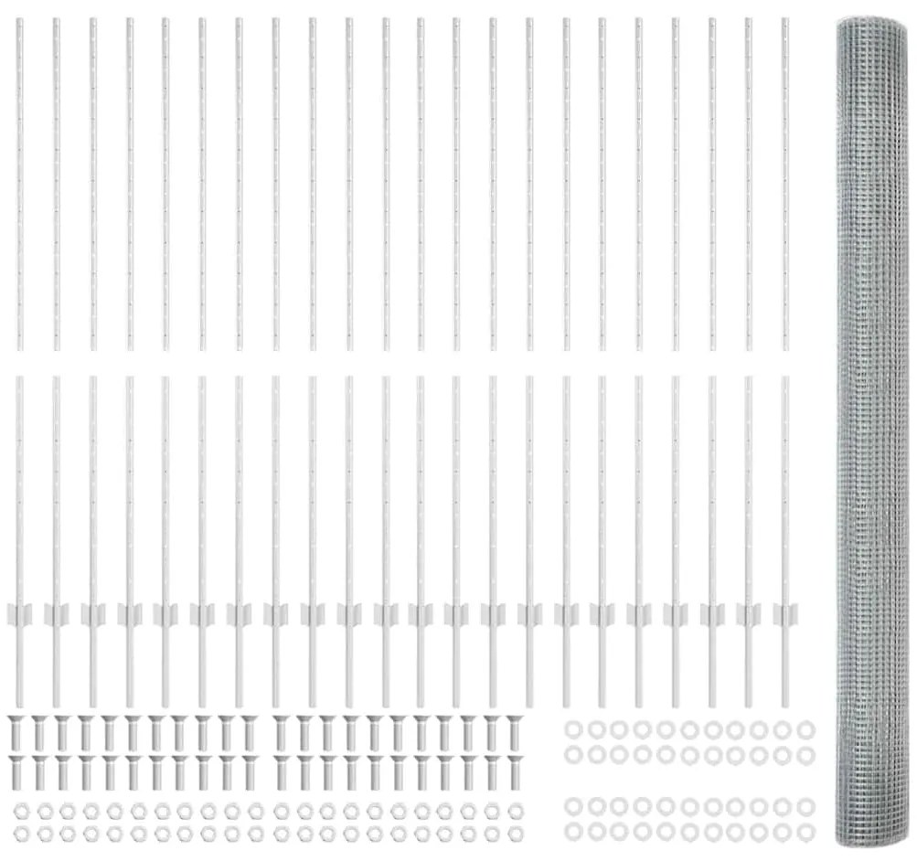 Cerca de Arame Soldado com 44 Postes U Prateado 1,5x50 m Aço