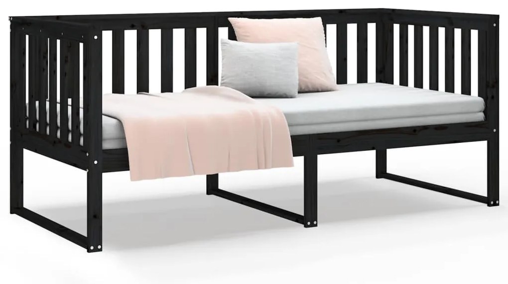 Sofá-cama 90x190 cm madeira de pinho maciça preto