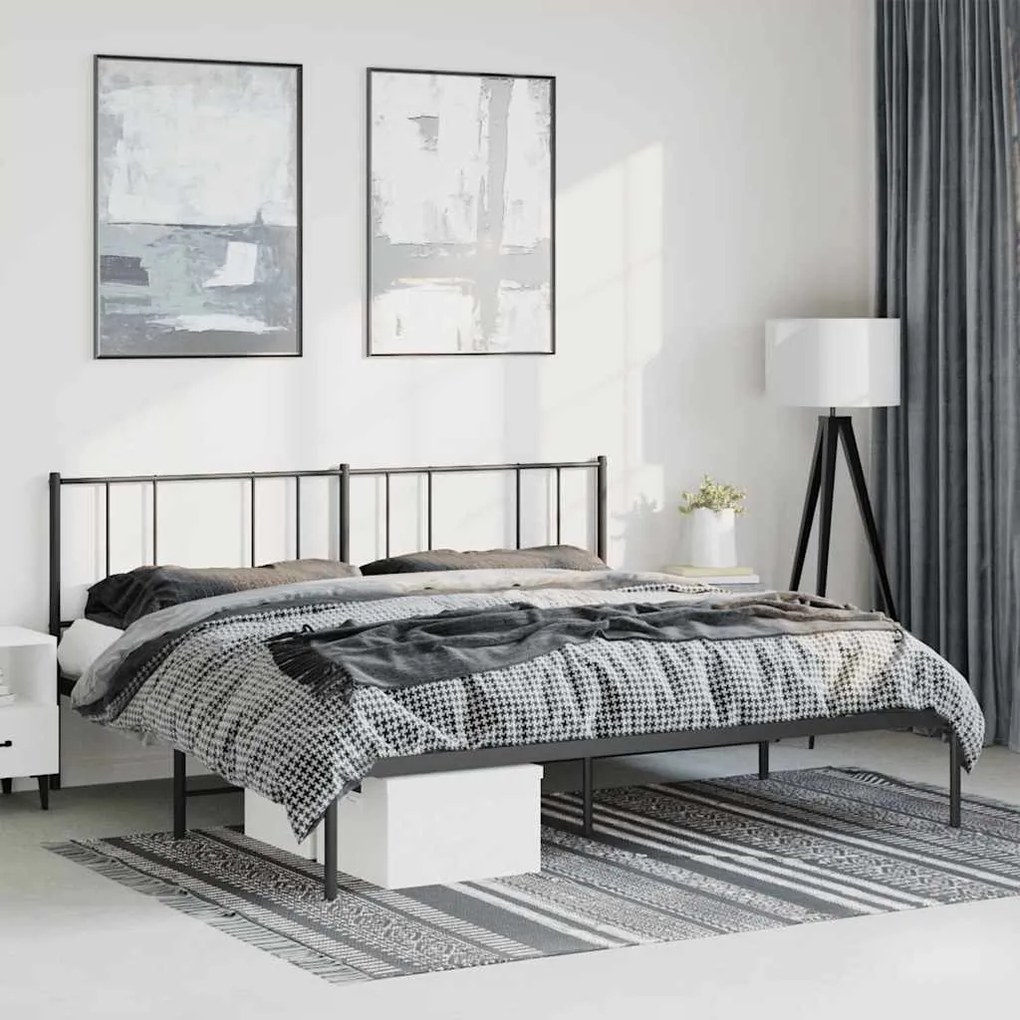 Estrutura de cama com cabeceira 193x203 cm metal preto
