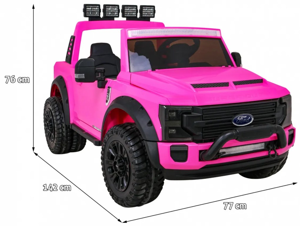 Carro elétrico para Crianças 12V 4x4 2 Lugares Ford Super Duty Rodas de EVA, Assento de couro Rosa